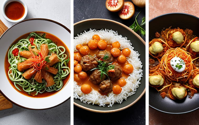 Here are three image prompts based on the provided text, summarizing different aspects of fusion cuisine: